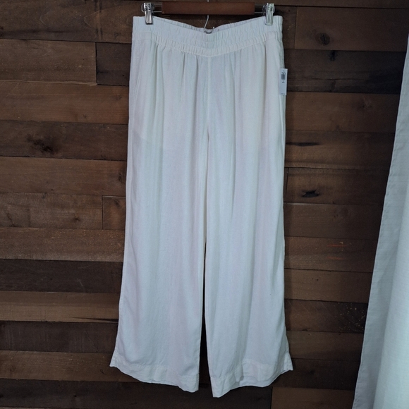 OLD NAVY Linen Blend High Rise Wide Leg Off White NWT Pants SZ MP - Picture 2 of 13